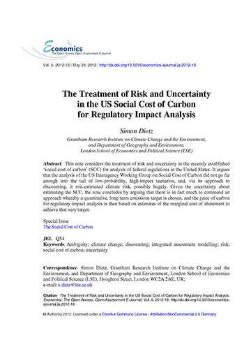 The treatment of risk and uncertainty in the US social cost of carbon for regulatory impact analysis