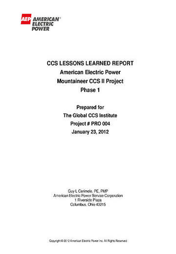 CCS lessons learned report: American Electric Power. Mountaineer CCS II Project: phase 1