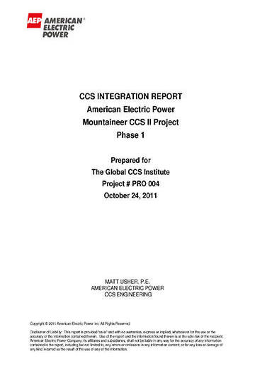CCS integration report: American Electric Power. Mountaineer CCS II Project: phase 1