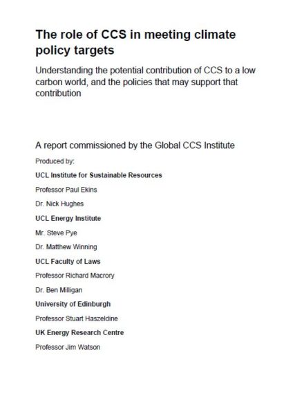 The role of CCS in meeting climate policy targets