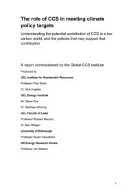 Report led by researchers from University College London: "The role of CCS in meeting climate policy targets"