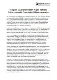 European CCS Demonstration Project Network: Opinion on the EU Commission CCS communication