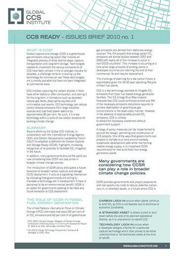 CCS ready: issues brief 2010 no. 1