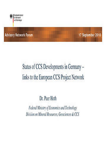Status of CCS developments in Germany: Links to the European CCS Project Network