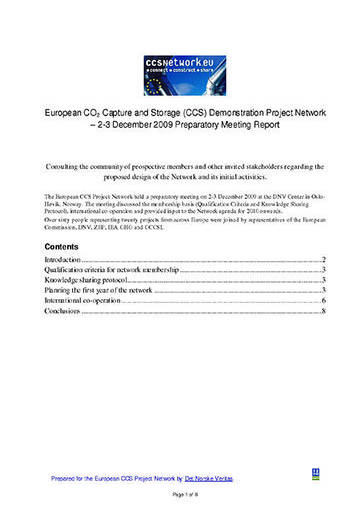European CO2 Capture and Storage (CCS) Demonstration Project Network: 2-3 December 2009 preparatory meeting report