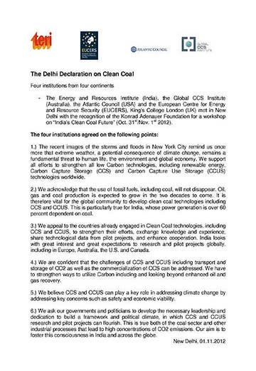 The Delhi declaration on clean coal
