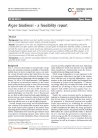 Algae biodiesel: a feasibility report