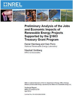 Preliminary analysis of the jobs and economic impacts of renewable energy projects supported by the §1603 Treasury Grant Program