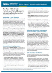 The role of electricity markets and market design in integrating solar generation